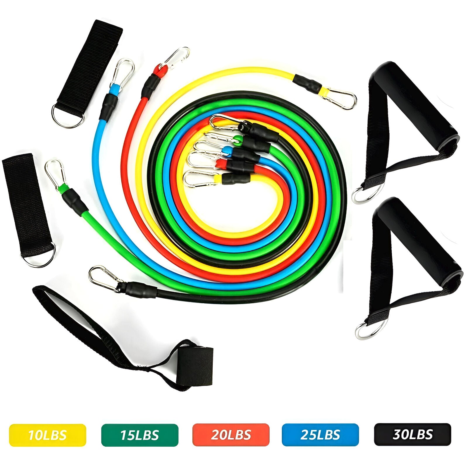 11 PCS Resistance Band Set Yoga Pilates Abs Exercise Fitness Tube Workout Bands